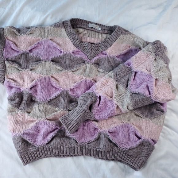 Vintage Sweaters - Heavyweight Vintage Wool Oversized Chunky Knit Pastel Sweater